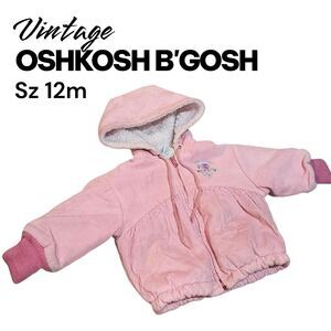OSHKOSH B’GOSH 12m Vtg Pink Corduroy Embroidered  Zip Up Hoodie Sherpa Coat USA